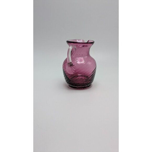 Pilgrim Glass Cranberry Hand Blown Twisted Ribbed Art Glass Pitcher Creamer - Picture 4 of 9